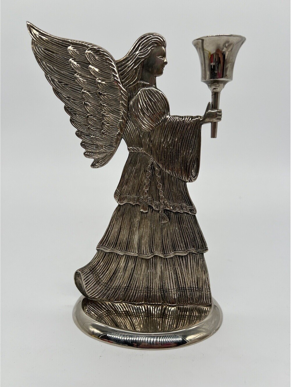 Vintage 1994 Christmas Angel Candle Holder Silver Plated 9" International Silver